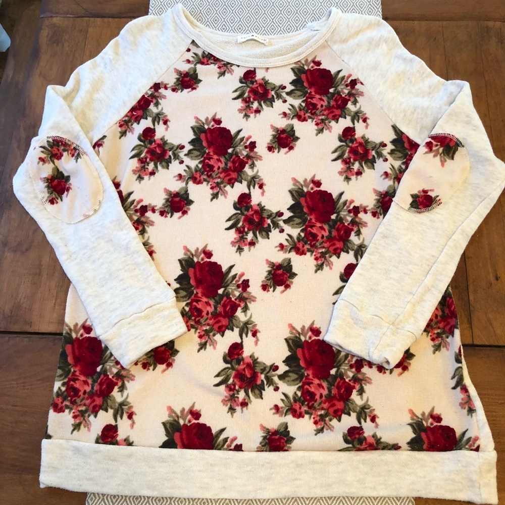 Floral sweatshirt with elbow patch